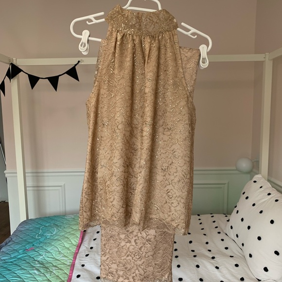 J. Crew Tie Neck Top in Metallic Lace | M | Nude - Picture 5 of 7